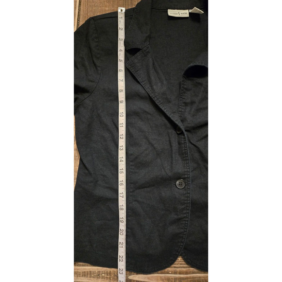 Vintage Studio Ease Womens Top 14 Black Button Front Linen Blend Blouse 80s 90s - Picture 10 of 10